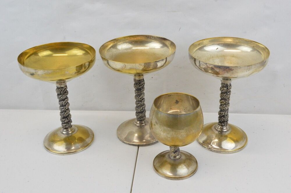 Set of 4 Roma S.L. Spain Silver-Plated Champagne Stem Goblets Vintage